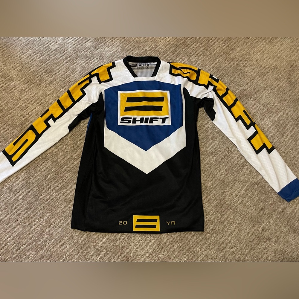 Shift motocross white and yellow 20th anniversary jersey